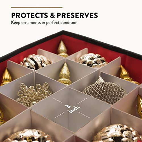 Premium Christmas Bauble Storage Box With Dividers - 64 Compartment Xmas Ornament Storage Box - Designed for Delicate Christmas Decorations & Baubles - Tear Proof 600D Oxford Fabric - 5 Year Warranty