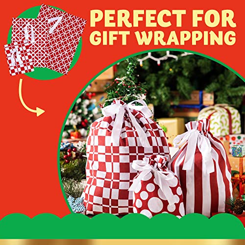 6 Pcs Red Christmas Fabric Gift Bags for Party Favors, Goody Bags, Holiday Presents Décor, Giant Gifts Decorations