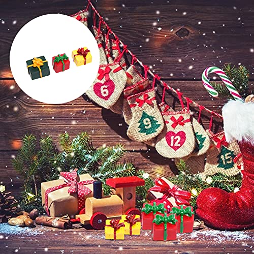 Amosfun 30pcs Christmas Miniature Resin Toys Presents Gift Boxes Xmas Decorations Figure Mini Tree Figurines Ornaments Candy Box Landscape DIY Crafts