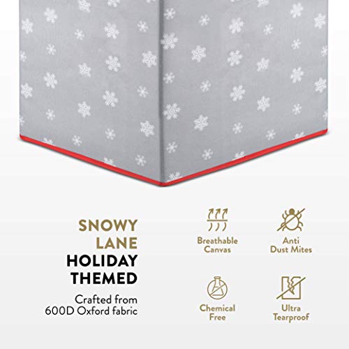 Premium Christmas Bauble Storage Box With Dividers - Snowy Lane Design - 64 Compartment Xmas Ornament Storage Box - Christmas Decorations & Baubles Storage - Tear Proof 600D - 5 Year Warranty