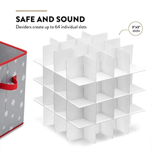 Premium Christmas Bauble Storage Box With Dividers - Snowy Lane Design - 64 Compartment Xmas Ornament Storage Box - Christmas Decorations & Baubles Storage - Tear Proof 600D - 5 Year Warranty