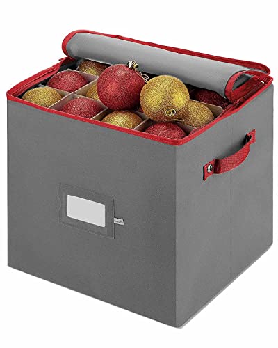 Christmas Bauble Storage Box, 4 Layers 64-Compartment Christmas Decoration Storage Box with Removable Lid for Delicate Christmas Decorations Baubles Xmas Ornament Storage Container With Dividers Grey
