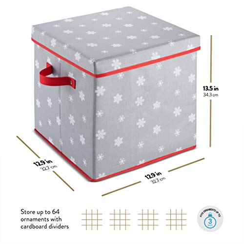 Premium Christmas Bauble Storage Box With Dividers - Snowy Lane Design - 64 Compartment Xmas Ornament Storage Box - Christmas Decorations & Baubles Storage - Tear Proof 600D - 5 Year Warranty
