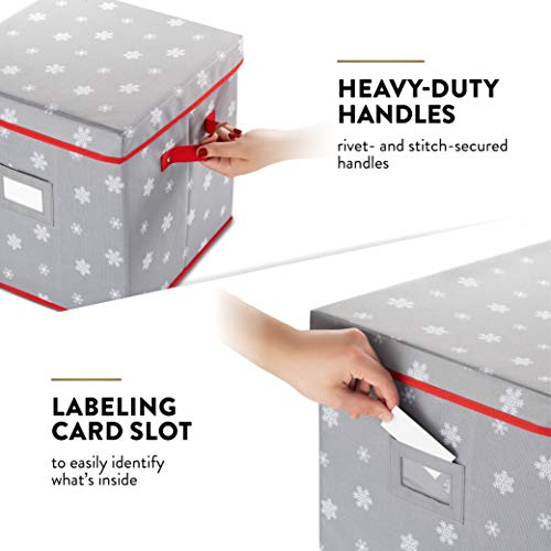 Premium Christmas Bauble Storage Box With Dividers - Snowy Lane Design - 64 Compartment Xmas Ornament Storage Box - Christmas Decorations & Baubles Storage - Tear Proof 600D - 5 Year Warranty