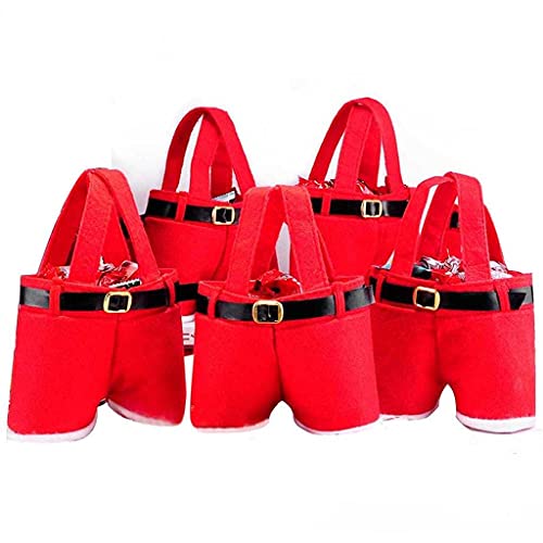 NC Creative Xmas Gift Bags - Santa Pants Style Bag,Lovely Cute Treat Bags,Stocking Tree Filler Sacks Stocking Xmas Gift,Christmas Decor,Christmas Christmas Bag,Candy Tote Bags for Kids, Red, 5 PCS