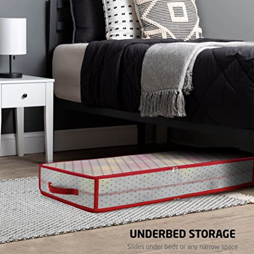 Premium Christmas Bauble Storage Box with 2 Sided Dual Zipper Closure - Keeps 96 Xmas Baubles, Christmas Decorations Accessories & Ornaments, Underbed Bauble Storage Container with 7.6cm Cubes