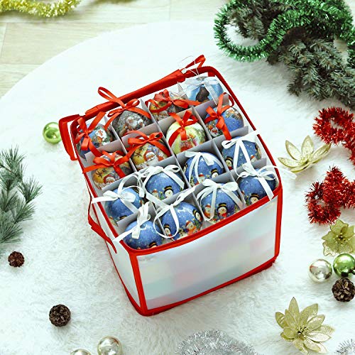 Vinsani 64 Bauble Xmas Christmas Tree Decorations Storage Box with Zip Closure and Side Handle