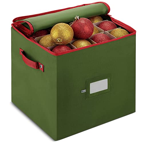 Premium Christmas Bauble Storage Box With Dividers - 64-Compartment Xmas Ornament Storage Container with Zippered Closure - Designed for Delicate Christmas Decorations & Baubles - Tear Proof Non-Woven