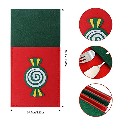 Pilikoll 10 Pcs Christmas Cutlery Holders Christmas Santa Knife Fork Chopsticks Bags Christmas Tree Patterned Flatware Holders Christmas Cutlery Holders for Xmas Home Party Table Decor