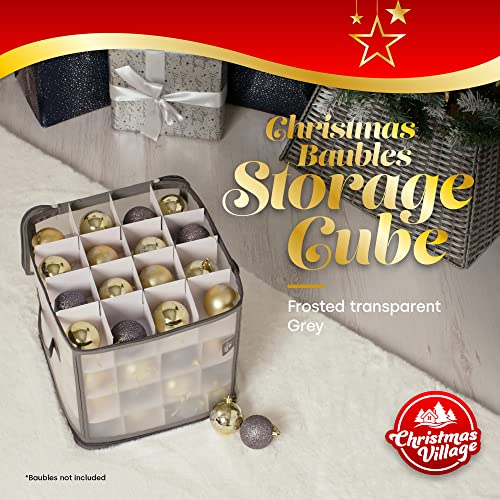LIVIVO Christmas Bauble and Decoration Storage Cube with Padded Dividers for 64 Xmas Ornaments – Heavy Duty Folding 4 Layer Holder with Separators, Zipped Lid and Handles (Grey)