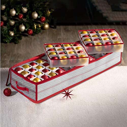 Premium Christmas Bauble Storage Box with 2 Sided Dual Zipper Closure - Keeps 96 Xmas Baubles, Christmas Decorations Accessories & Ornaments, Underbed Bauble Storage Container with 7.6cm Cubes