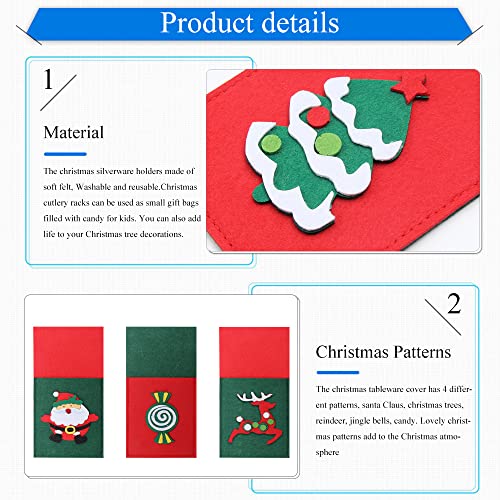 Pilikoll 10 Pcs Christmas Cutlery Holders Christmas Santa Knife Fork Chopsticks Bags Christmas Tree Patterned Flatware Holders Christmas Cutlery Holders for Xmas Home Party Table Decor