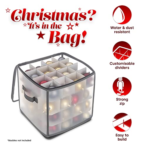 LIVIVO Christmas Bauble and Decoration Storage Cube with Padded Dividers for 64 Xmas Ornaments – Heavy Duty Folding 4 Layer Holder with Separators, Zipped Lid and Handles (Grey)