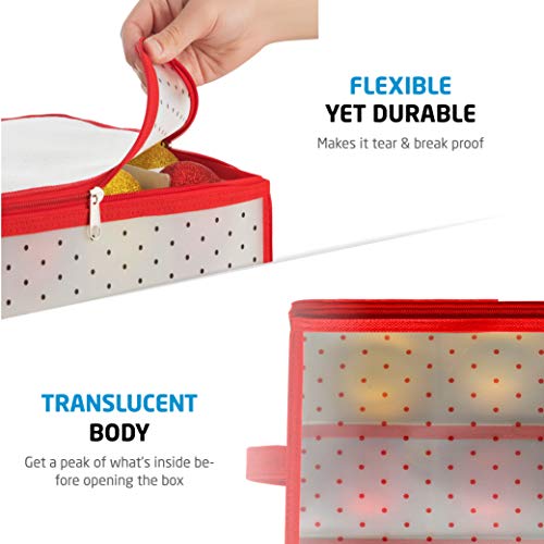 Premium Christmas Bauble Storage Box with 2 Sided Dual Zipper Closure - Keeps 96 Xmas Baubles, Christmas Decorations Accessories & Ornaments, Underbed Bauble Storage Container with 7.6cm Cubes