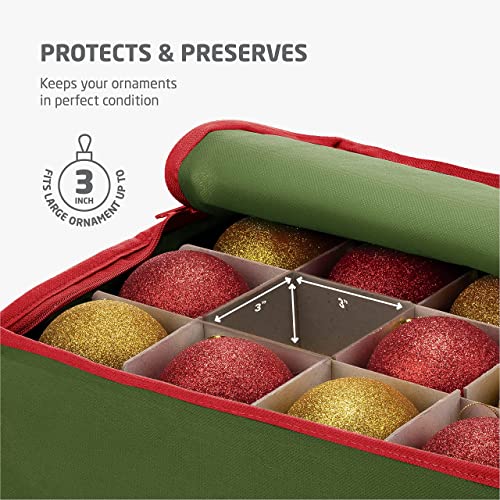 Premium Christmas Bauble Storage Box With Dividers - 64-Compartment Xmas Ornament Storage Container with Zippered Closure - Designed for Delicate Christmas Decorations & Baubles - Tear Proof Non-Woven
