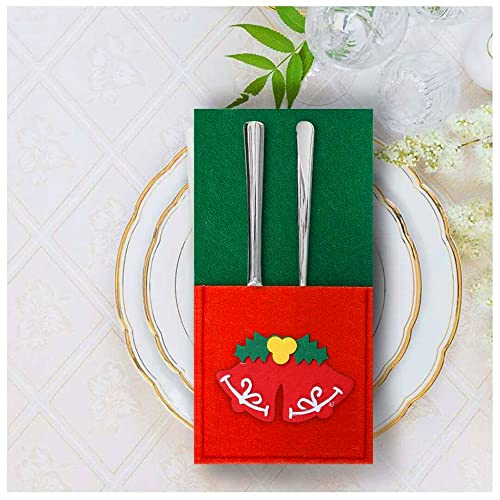 Pilikoll 10 Pcs Christmas Cutlery Holders Christmas Santa Knife Fork Chopsticks Bags Christmas Tree Patterned Flatware Holders Christmas Cutlery Holders for Xmas Home Party Table Decor