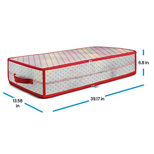 Premium Christmas Bauble Storage Box with 2 Sided Dual Zipper Closure - Keeps 96 Xmas Baubles, Christmas Decorations Accessories & Ornaments, Underbed Bauble Storage Container with 7.6cm Cubes