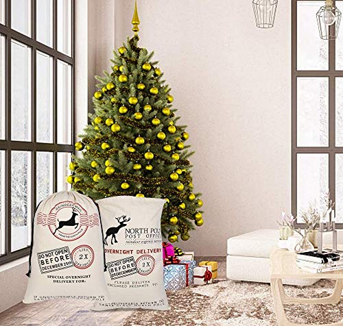 KAHEIGN 3Pcs Christmas Bag Santa Sack Canvas Bag with White Drawstrings - Christmas Elk Express Delivery Bags Gift Bags Extra Large Size 70 x 50cm