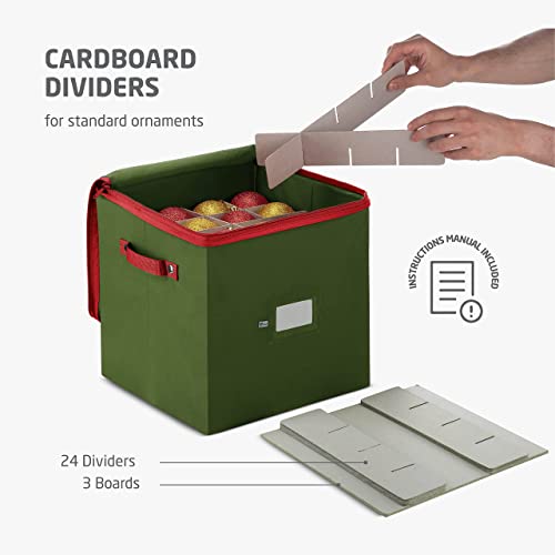 Premium Christmas Bauble Storage Box With Dividers - 64-Compartment Xmas Ornament Storage Container with Zippered Closure - Designed for Delicate Christmas Decorations & Baubles - Tear Proof Non-Woven