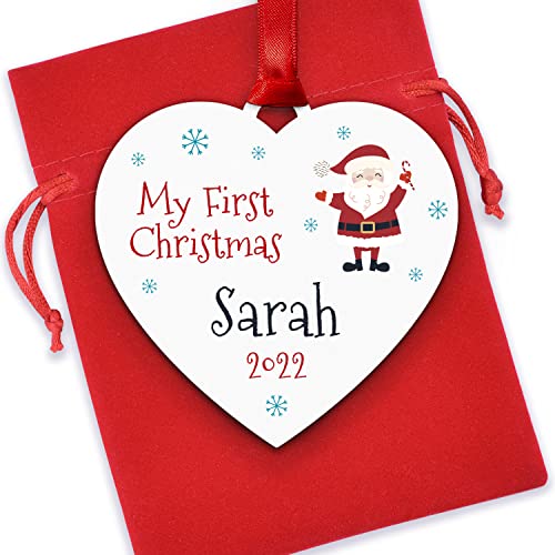 Personalised Baby's First Christmas Bauble Tree Decoration - My First Christmas Wooden Heart Ornament Keepsake Gift for Boy Girl - New Baby Christmas Gifts - First Christmas as Mummy and Daddy
