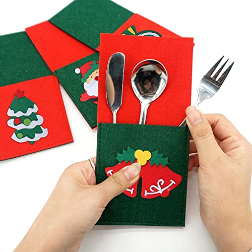 Pilikoll 10 Pcs Christmas Cutlery Holders Christmas Santa Knife Fork Chopsticks Bags Christmas Tree Patterned Flatware Holders Christmas Cutlery Holders for Xmas Home Party Table Decor