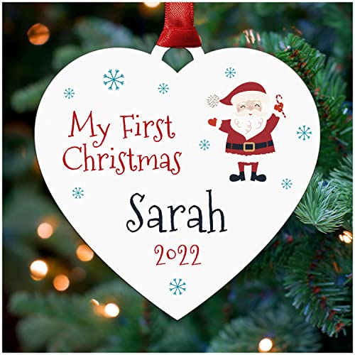 Personalised Baby's First Christmas Bauble Tree Decoration - My First Christmas Wooden Heart Ornament Keepsake Gift for Boy Girl - New Baby Christmas Gifts - First Christmas as Mummy and Daddy