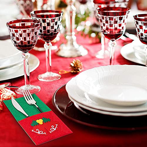 Pilikoll 10 Pcs Christmas Cutlery Holders Christmas Santa Knife Fork Chopsticks Bags Christmas Tree Patterned Flatware Holders Christmas Cutlery Holders for Xmas Home Party Table Decor