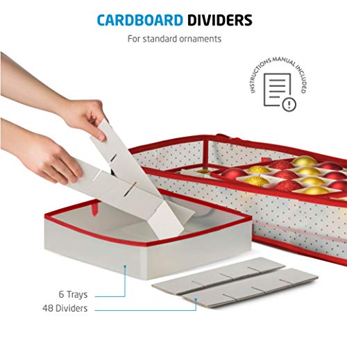 Premium Christmas Bauble Storage Box with 2 Sided Dual Zipper Closure - Keeps 96 Xmas Baubles, Christmas Decorations Accessories & Ornaments, Underbed Bauble Storage Container with 7.6cm Cubes