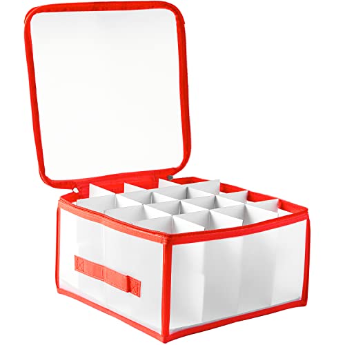 Christmas Bauble Storage Box – Holds up to 32 Individual Pieces, Cardboard Dividers Included, Festive Ornament Storage Box with Zip Closure and 2 Carry Handles, Sturdy Bauble Organiser