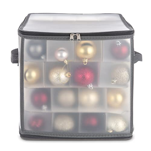 LIVIVO Christmas Bauble and Decoration Storage Cube with Padded Dividers for 64 Xmas Ornaments – Heavy Duty Folding 4 Layer Holder with Separators, Zipped Lid and Handles (Grey)