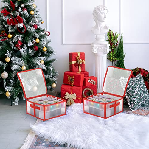 Christmas Bauble Storage Box – Holds up to 32 Individual Pieces, Cardboard Dividers Included, Festive Ornament Storage Box with Zip Closure and 2 Carry Handles, Sturdy Bauble Organiser