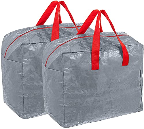 Ram® Grey 2 x Large Christmas Tree Decorations Decor Tinsel Storage Bags Suitable For String Lights, Tinsel, Baubles Waterproof With Handles And Zip