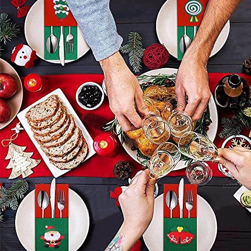 Pilikoll 10 Pcs Christmas Cutlery Holders Christmas Santa Knife Fork Chopsticks Bags Christmas Tree Patterned Flatware Holders Christmas Cutlery Holders for Xmas Home Party Table Decor