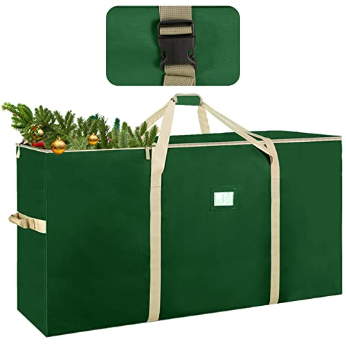 Housolution Christmas Tree Storage Bag, Fits Up to 9 Ft Tall Disassembled Artificial Trees, Heavy Duty 600D Oxford Xmas Holiday Tree Bag with Buckle Handle Straps & Dual Zipper - Green + Gold