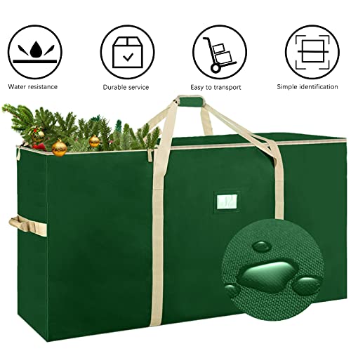 Housolution Christmas Tree Storage Bag, Fits Up to 9 Ft Tall Disassembled Artificial Trees, Heavy Duty 600D Oxford Xmas Holiday Tree Bag with Buckle Handle Straps & Dual Zipper - Green + Gold