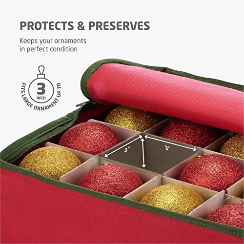 Premium Christmas Bauble Storage Box With Dividers - 64-Compartment Xmas Ornament Storage Container with Zippered Closure - Designed for Delicate Christmas Decorations & Baubles - Tear Proof Non-Woven