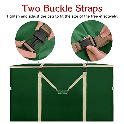Housolution Christmas Tree Storage Bag, Fits Up to 9 Ft Tall Disassembled Artificial Trees, Heavy Duty 600D Oxford Xmas Holiday Tree Bag with Buckle Handle Straps & Dual Zipper - Green + Gold