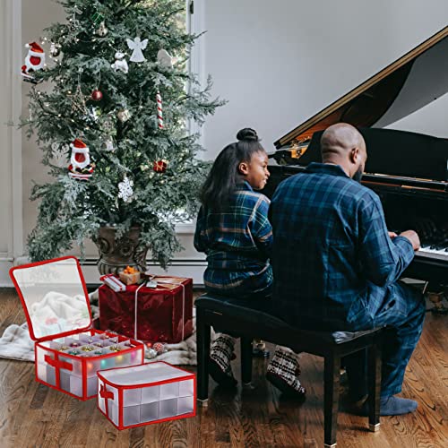 Christmas Bauble Storage Box – Holds up to 32 Individual Pieces, Cardboard Dividers Included, Festive Ornament Storage Box with Zip Closure and 2 Carry Handles, Sturdy Bauble Organiser