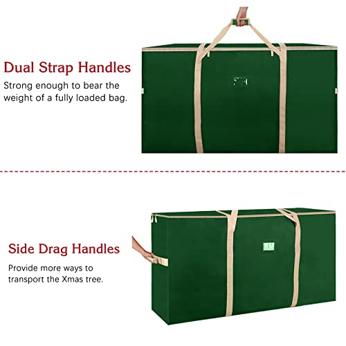 Housolution Christmas Tree Storage Bag, Fits Up to 9 Ft Tall Disassembled Artificial Trees, Heavy Duty 600D Oxford Xmas Holiday Tree Bag with Buckle Handle Straps & Dual Zipper - Green + Gold