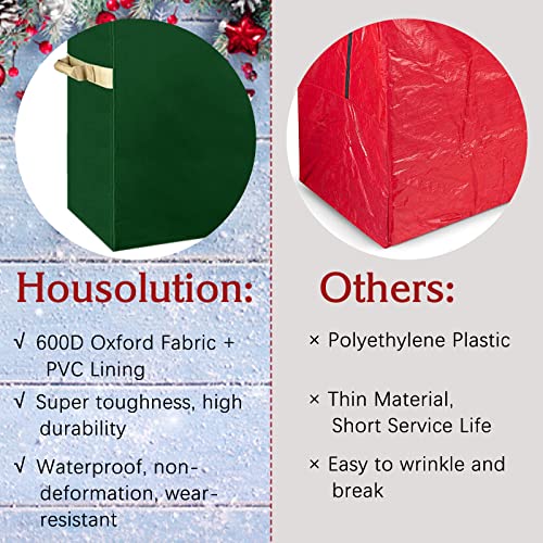 Housolution Christmas Tree Storage Bag, Fits Up to 9 Ft Tall Disassembled Artificial Trees, Heavy Duty 600D Oxford Xmas Holiday Tree Bag with Buckle Handle Straps & Dual Zipper - Green + Gold