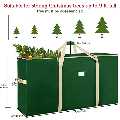 Housolution Christmas Tree Storage Bag, Fits Up to 9 Ft Tall Disassembled Artificial Trees, Heavy Duty 600D Oxford Xmas Holiday Tree Bag with Buckle Handle Straps & Dual Zipper - Green + Gold