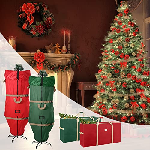 Housolution Christmas Tree Storage Bag, Fits Up to 9 Ft Tall Disassembled Artificial Trees, Heavy Duty 600D Oxford Xmas Holiday Tree Bag with Buckle Handle Straps & Dual Zipper - Green + Gold
