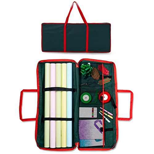 THE TWIDDLERS - Christmas Wrap Storage Bag for Xmas Gift Wrapping Paper Decoration Bows with Easy Carry Handles Space Saver Compartment Pockets - 82 x 34 x 13 cm