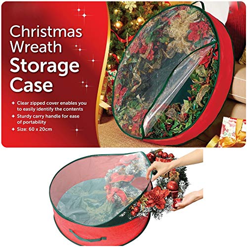 ADEPTNA Set of 2 Premium Christmas Wreath Storage Decoration Storage Bags Red – Clear Zipped Cover Enables to Easily Identify the Contents