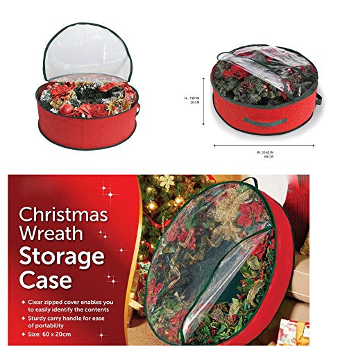 ADEPTNA Set of 2 Premium Christmas Wreath Storage Decoration Storage Bags Red – Clear Zipped Cover Enables to Easily Identify the Contents