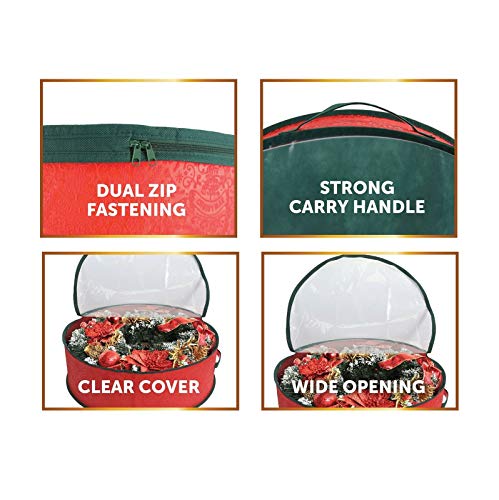 ADEPTNA Set of 2 Premium Christmas Wreath Storage Decoration Storage Bags Red – Clear Zipped Cover Enables to Easily Identify the Contents