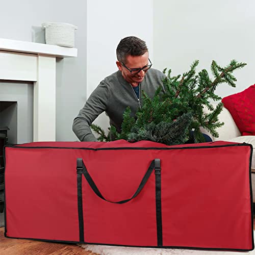 Vinsani® 9FT Christmas Tree Storage Bag Jumbo Waterproof Durable Zip Up Jumbo Sack Fabric Xmas Trees Storage Organiser Prevents Moisture & Dust (50 x 63 x 147 cm) – Red