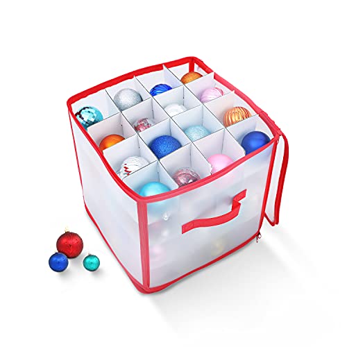 Kraft&Co Christmas Storage Box – 64 Divider Slots for Baubles & Tree Decoration| Large Plastic Organiser Bag for Lights Tinsel Wrapping etc. | Ideal Xmas Ornament Storage with Carry Handle and Zip Top