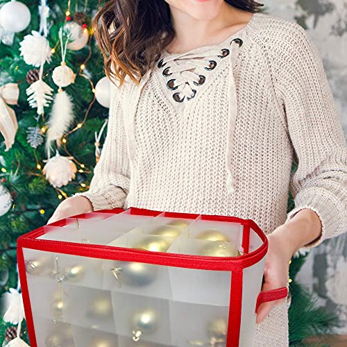 THE TWIDDLERS - Christmas Baubles Storage Box with Movable Inserts to Fit Any Bauble Sizes - Xmas Tree Ornaments Decorations Space Saving Bag - Red