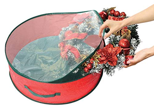 ADEPTNA Set of 2 Premium Christmas Wreath Storage Decoration Storage Bags Red – Clear Zipped Cover Enables to Easily Identify the Contents